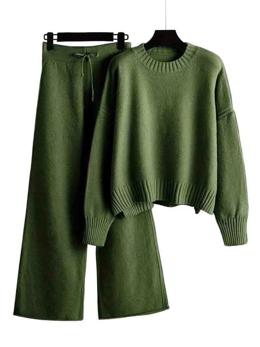 Knit Loungewear Sweater and Wide-Leg Pants Set