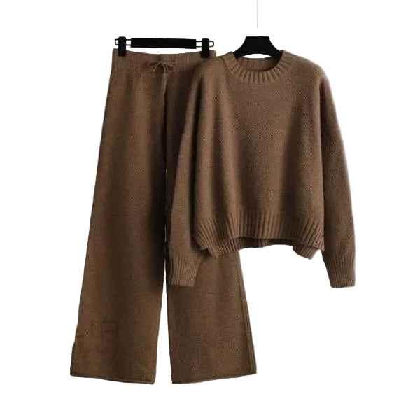 Ribbed Knit Sweater & Wide-Leg Pants Set