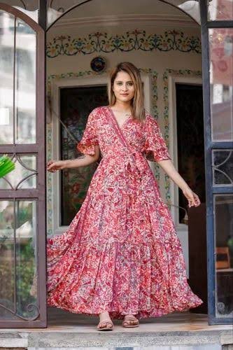 Cotton Casual Silk Wrap Around Maxi Dress at ₹ 550/piece in Jaipur | ID: 2850834074848