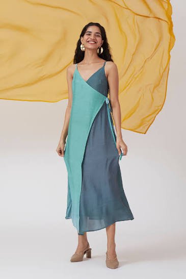 Seatherny V Neck Ombre Sleeveless Modal Silk Wrap Dress For Women Online – Okhaistore